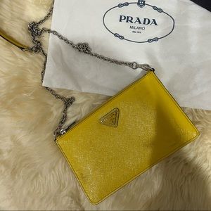 Prada Saffiano Leather Pouchette Bag Yellow